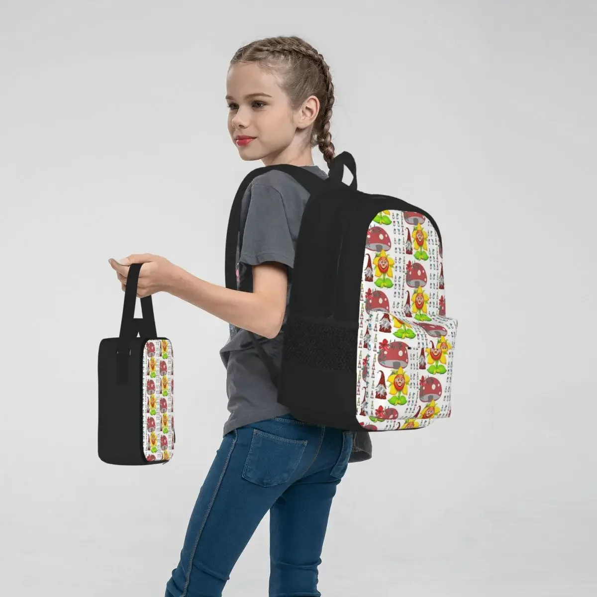 Sacs à dos de conception de gnomes amusants, cartable pour garçons et filles, sacs d'école pour étudiants, sac à dos de dessin animé pour enfants, sac à lunch, sac à stylos, ensemble de trois pièces