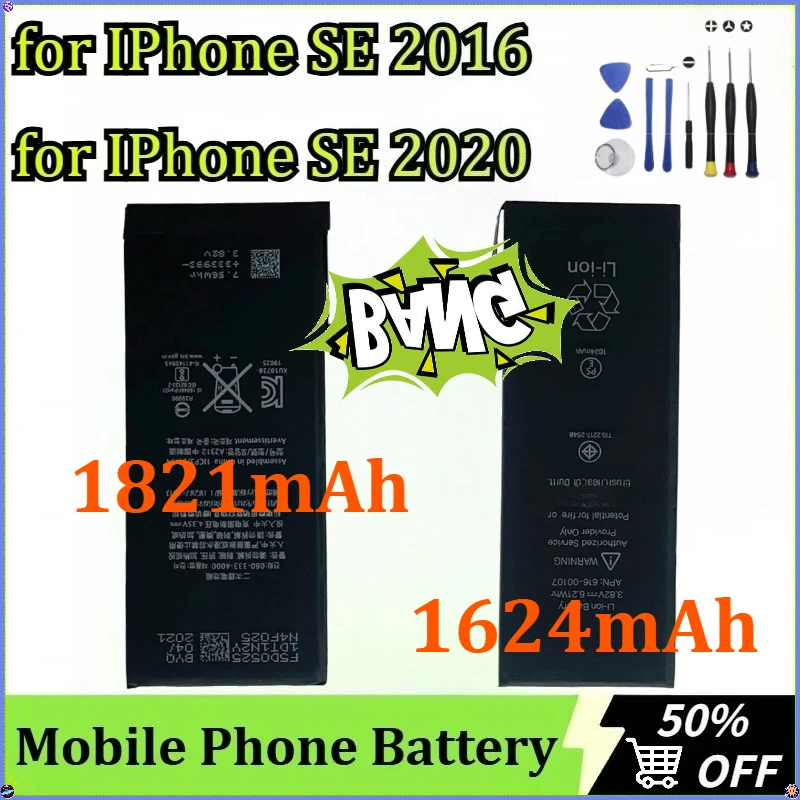 

For IPhone SE 2016 for IPhone SE 2020 New 1624mAh 1821mAh High Capacity Replacement Mobile Phone Battery Battery + Tools