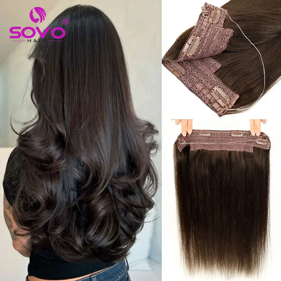 

120G Halo Hair Extensions 100% Human Hair Hidden Wire Clip In Hair Ombre Brown Straight Fish Line Hair Extension For Women