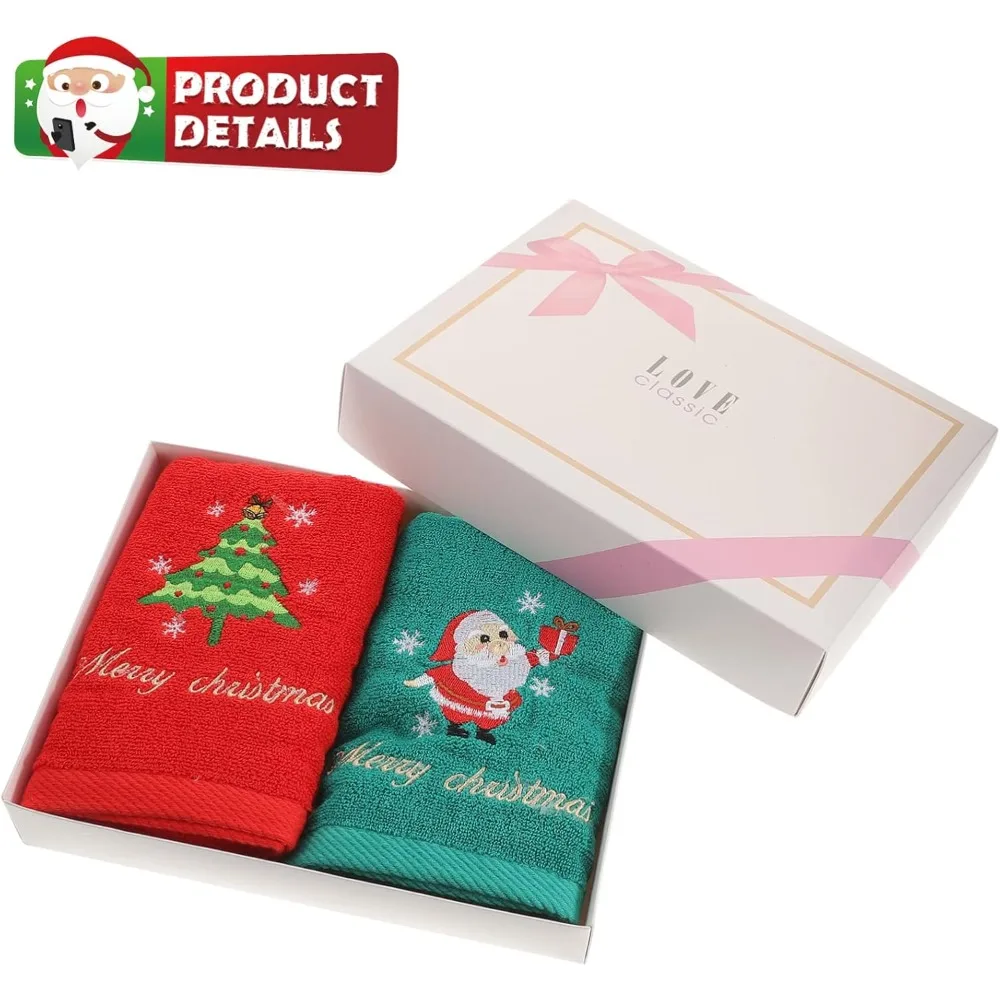 Embroidered Christmas Towels for Kitchen & Bath Kids Hand Towels Christmas Tree Santa Claus Xmas Gift for Newborn Baby Adults