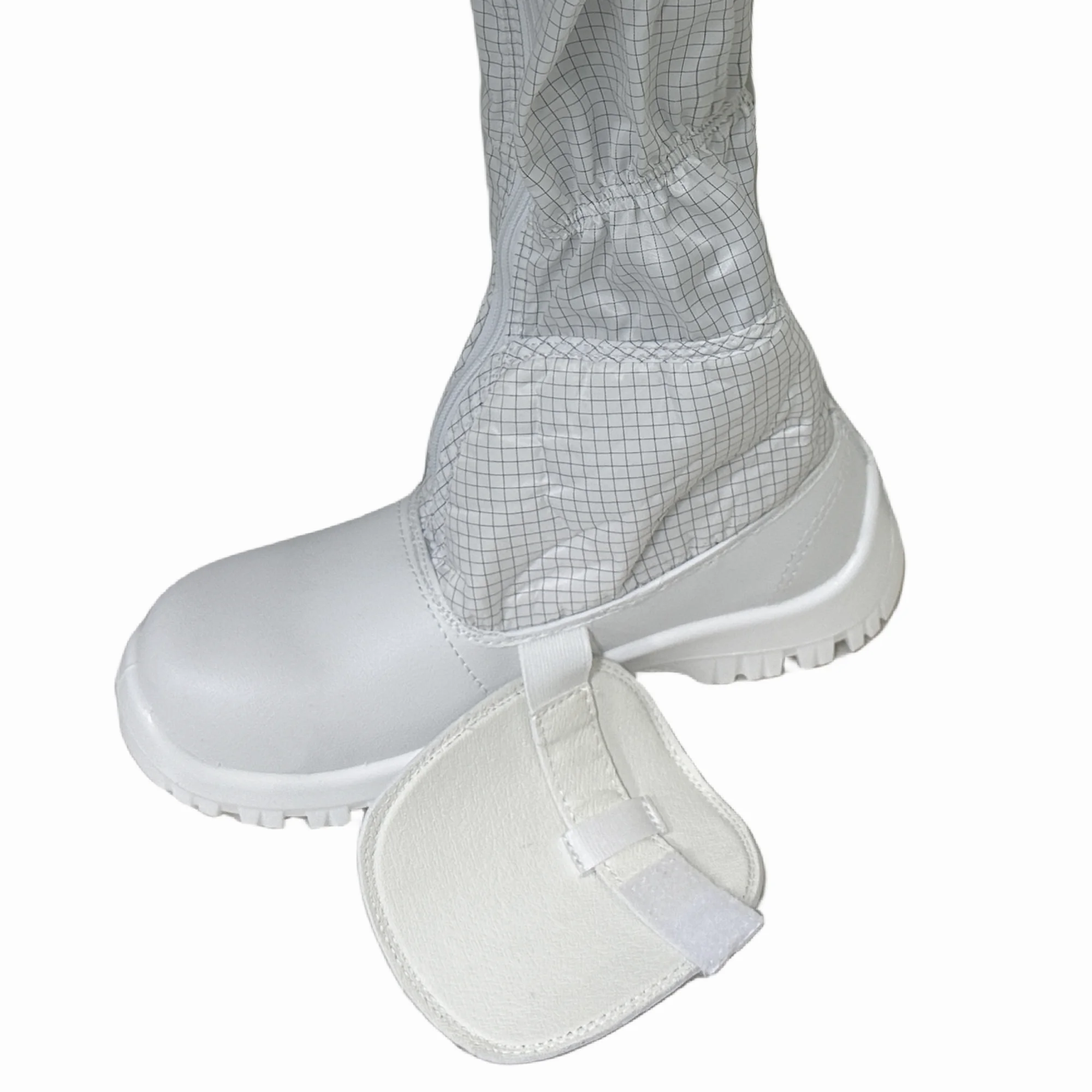 Cleanroom Lab Pu Sole Customized Dust Proof Esd Booties Protect Instep Toe Autoclavable Fabric Zipper Antistatic Safety Boots