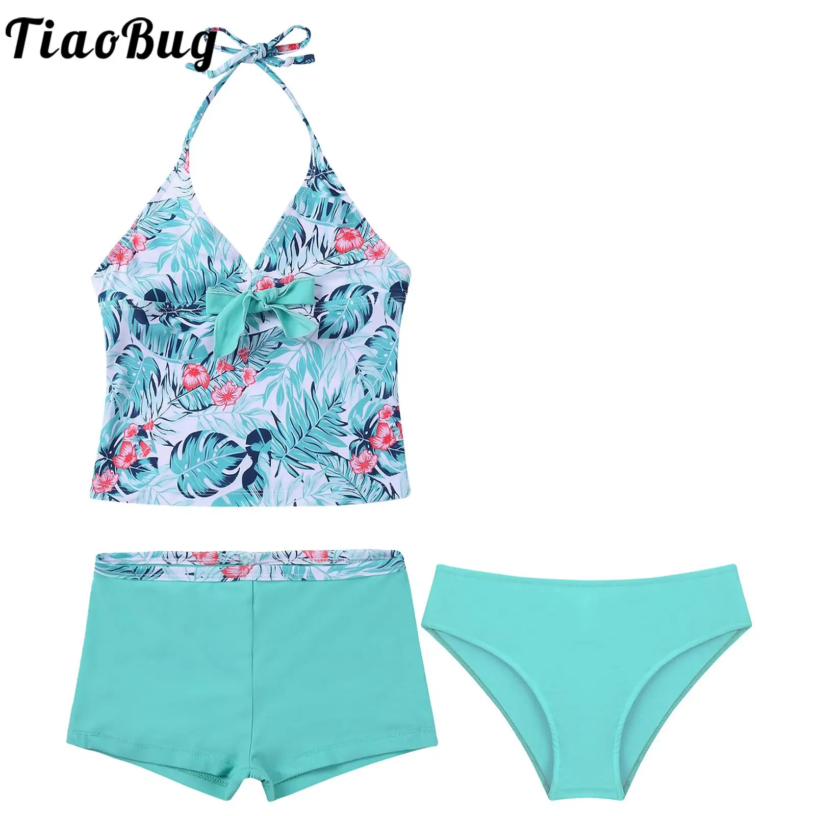 

Kids Girls Three Pieces Swimsuit Print Swim Tops with Shorts and Briefs Children Swimwear Pool Surfing Bathing Suit Beachwear