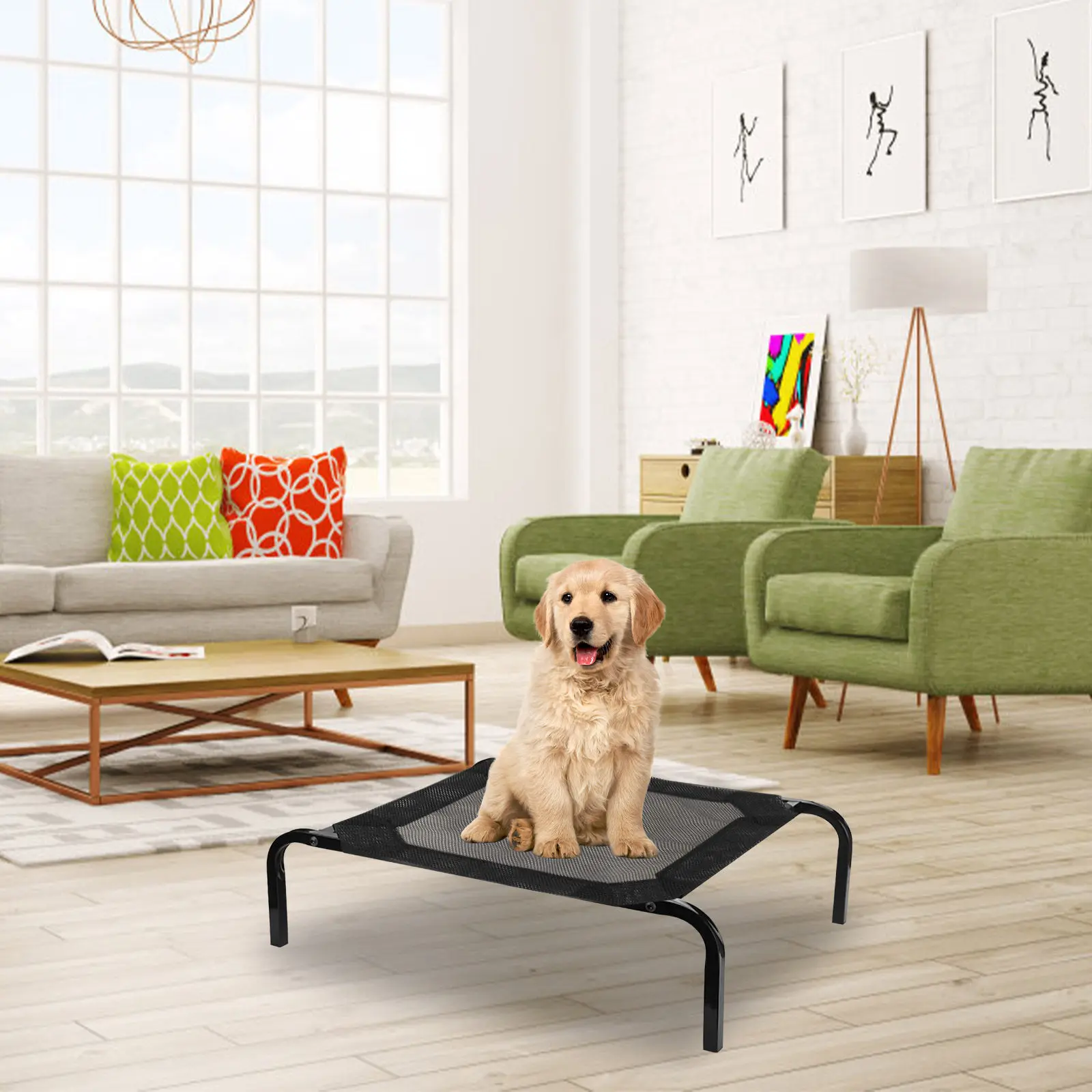 Dog Bed Mesh Cover Elevated Pet Bed Hammock Replacement Breathable Washable Raised Mattress Indoor Outdoor Pet Dog Hammock view 3