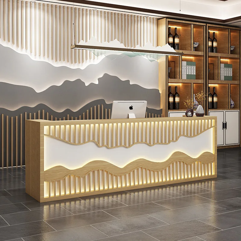 Layanan Resepsionis Meja Kasir Toko Kecantikan dan Kesehatan Meja Kasir Retro Perusahaan Furnitur Bergaya Cina Kassa JT40C