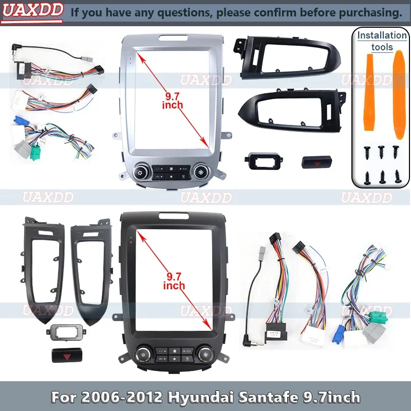 For Tesla 2006-2012 Hyundai old classic Santafe 9.7INCH Vertical screen Car radio Android frame panel fascia cable video harness