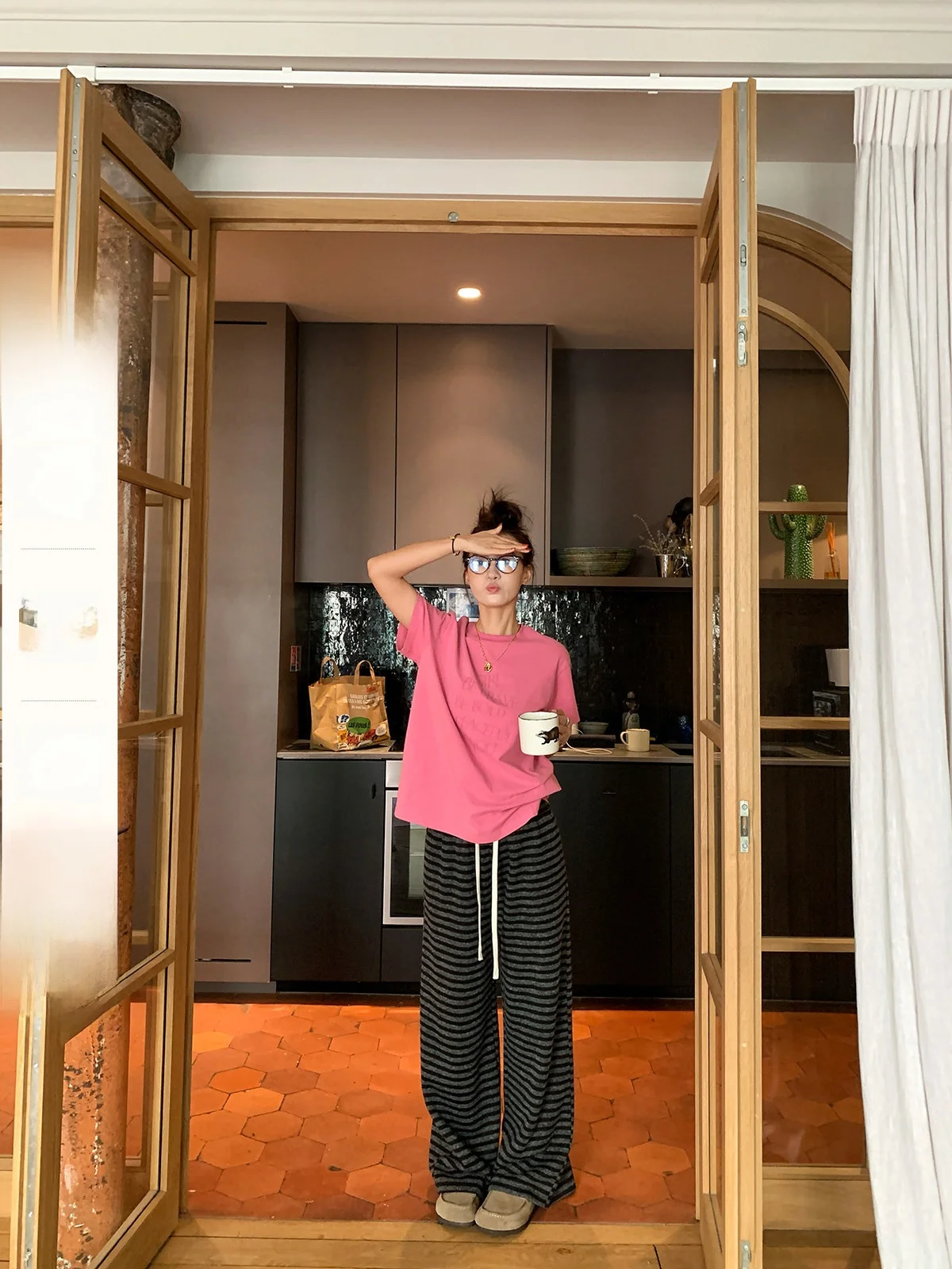 

Loose Knitted Casual Pants Women's Autumn Winter Wide Leg Straight Tube Pants l Waist Elastic Polyester Fiber Acrylic