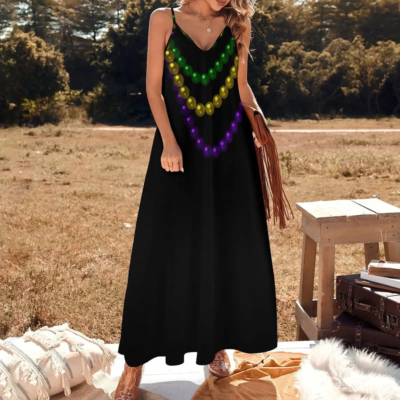 Mardi Gras Beads Sleeveless Dress women long dresses dress party evening elegant luxury celebrity Dress