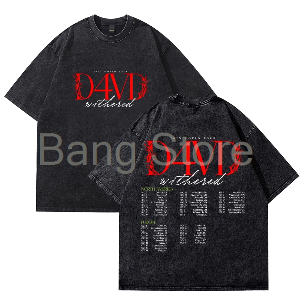D4vd Withered 2025 World Tour Washed Cotton Tee Unisex T-shirt Crewneck Short Sleeve Tops