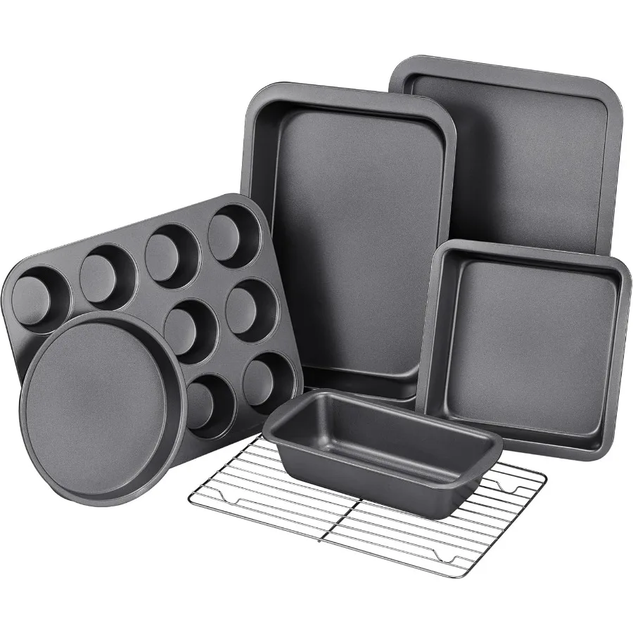 

KITESSENSU Baking Pans Sets 7Piece Nonstick Bakeware Set for Home Baking Enthusiasts Including Round and Square Cake Pans Loaf