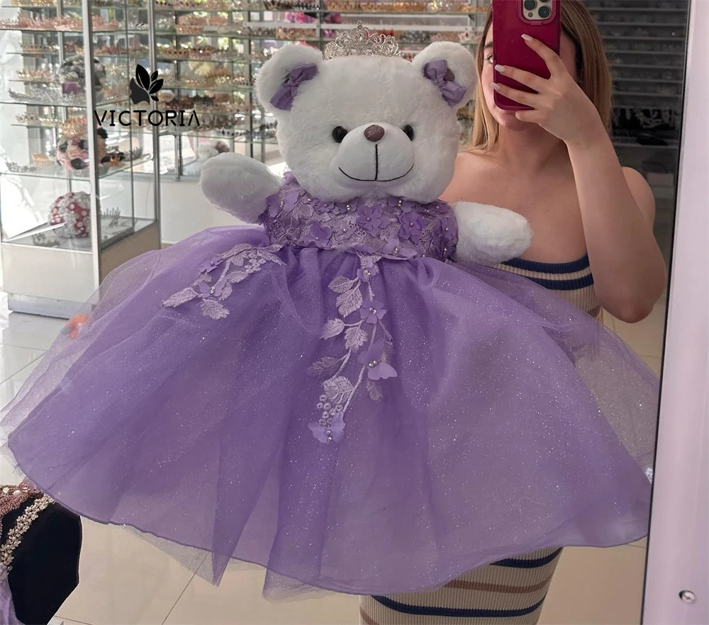 Shinning Light Purple Personalized Quinceanera Teddy Bear Dress Bead Off The Shoulder Customized