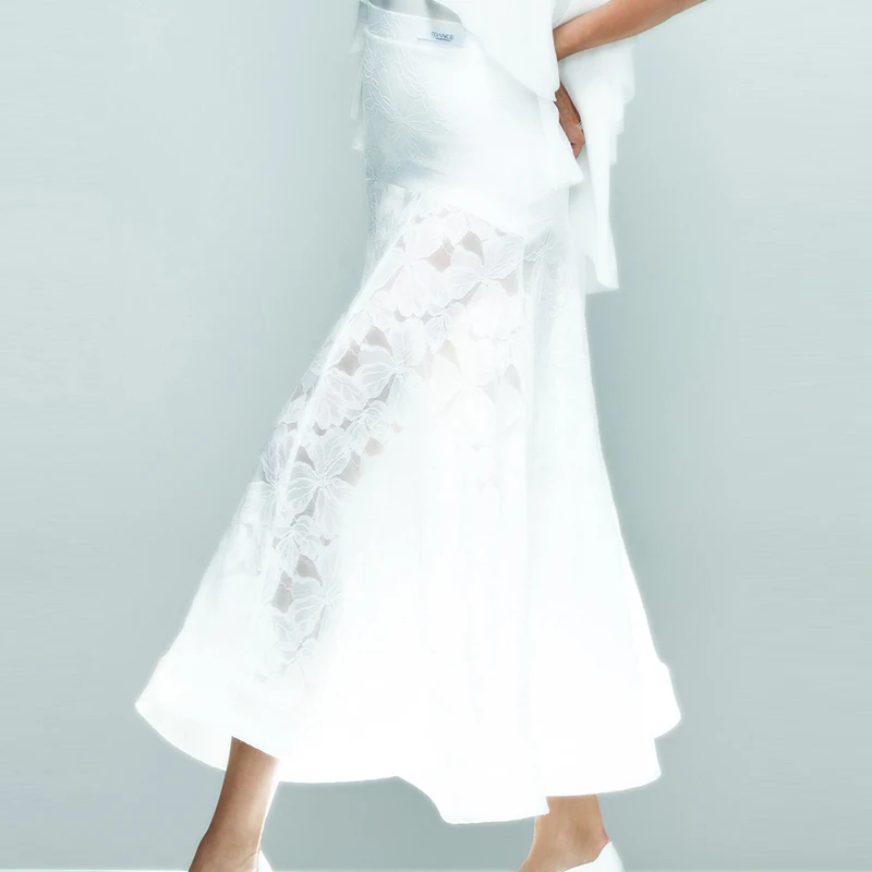 Volwassenen Latin Dansvoorstelling Kostuums Wit Onregelmatige Top Kanten Rokken Dames Rumba Ballroom Danswedstrijd Slijtage SL13439