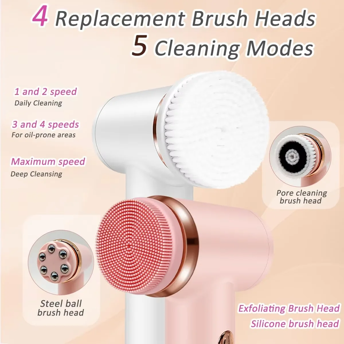 Customized 4 in 1 Facial Cleansing Brush Electric Face Wash Brush Waterproof Face Scrubber for Exfoliating Blackhead Massaging