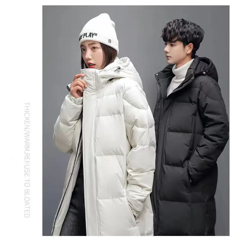 2025 Brand New Men Down Jacket Fashion Winter Down Jacket Slim Korean Style Hooded Duck Couple Coat Women's Winter Long Overcoat