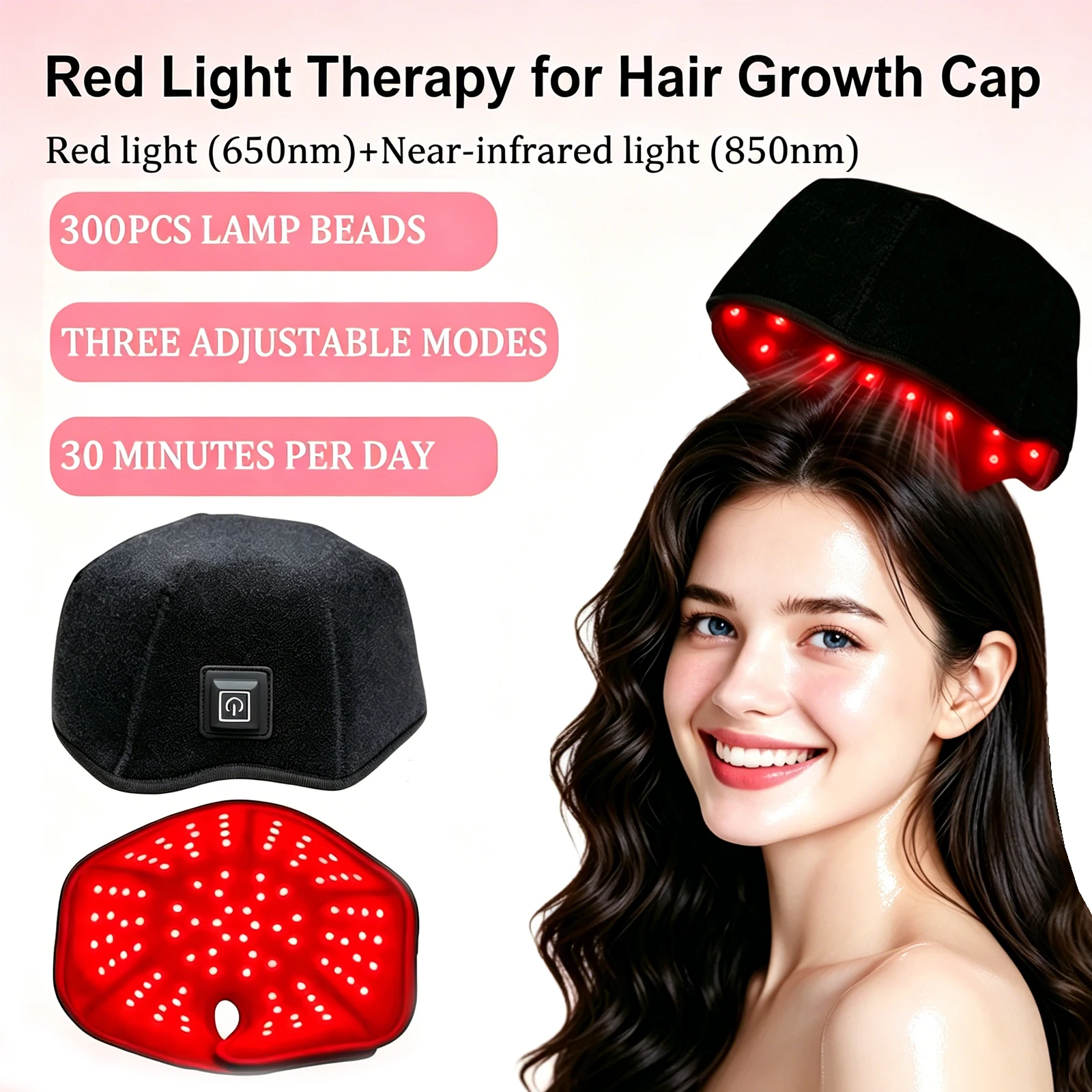 660nm 850nm Near Infrared LED Red Light Therapy Hat Device for Hair Growth Cap Prevant Loss Head Relaxation Relief Scalp