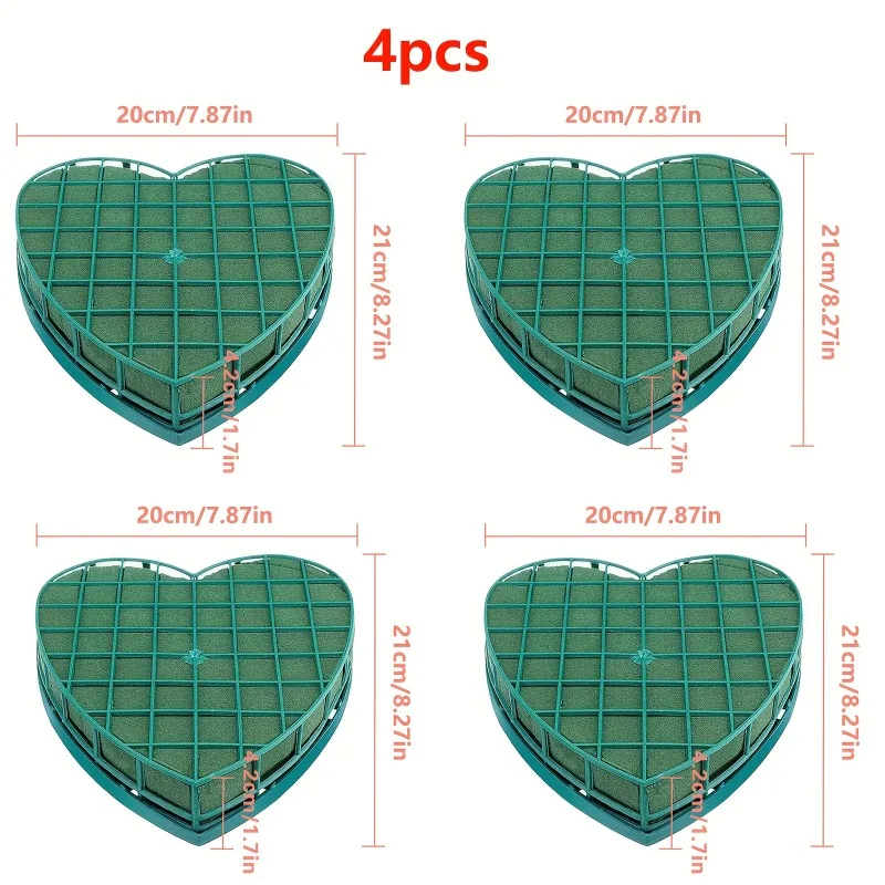 4pcs Heart-Shaped Foam Flower Foam Inserts with Suction Cups for DIY Wedding Car Decorations Floral Arrangements Bouquets Making