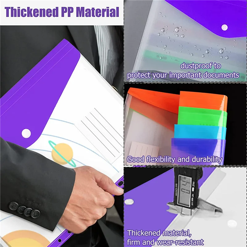 36 Pcs A4 Binder Pocket Expandable Envelopes Clear Plastic Envelopes For Ring Binder Folder, Snap Button