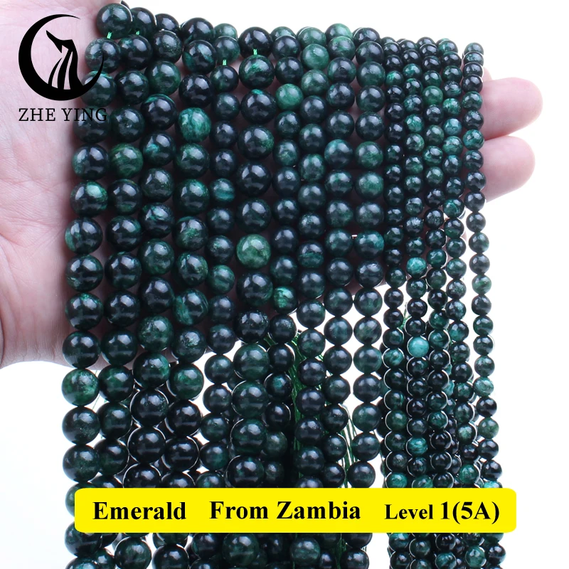 Top Quality Natural Green Emerald Stone Round Loose Beads for Bracelet Jewelry Making DIY Charm Necklace Accessoriy 6 8 10mm 15\