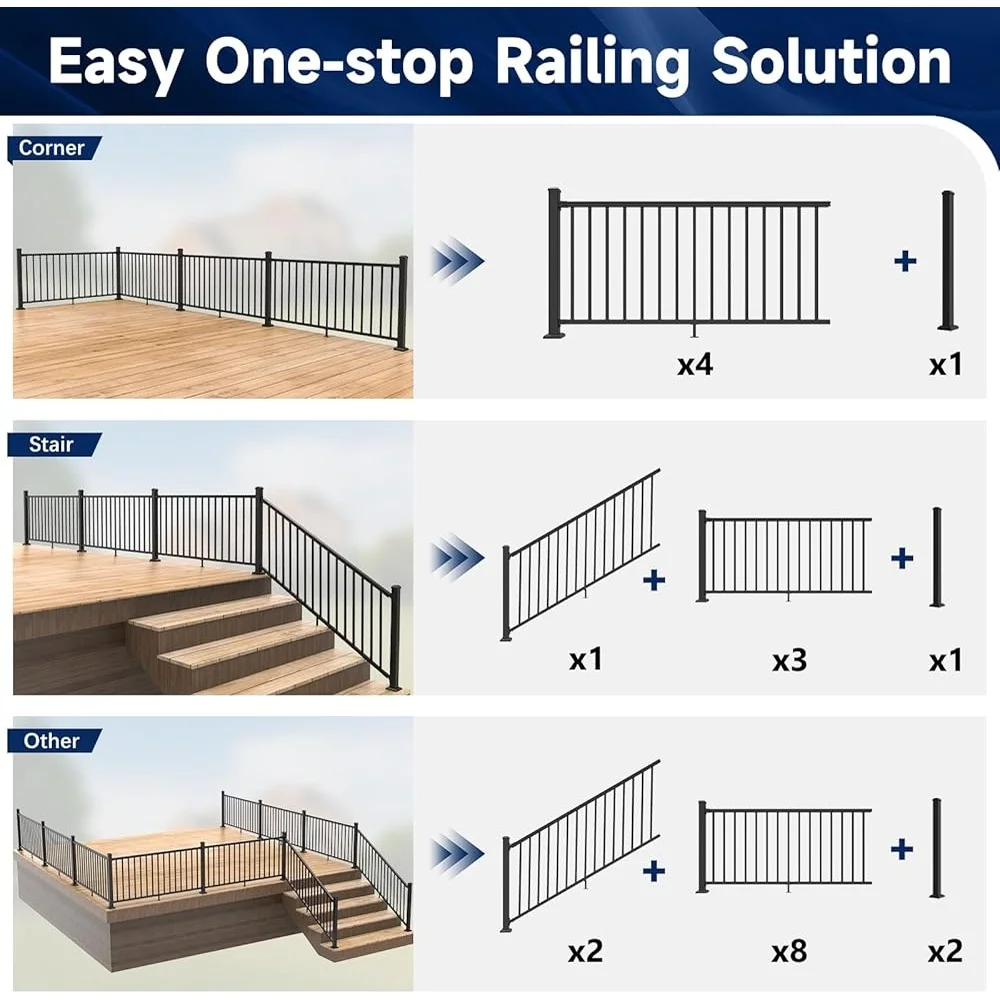 Aluminum Stair Railing Kit Weather Resistant Porch Deck Railing System 36in High Low Maintenance Easy Install Complete Set