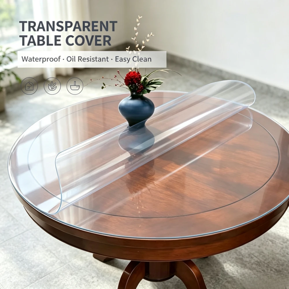 Round Transparent Table Protector Thick PVC Dining Placemat Waterproof Coffee Desk Cover Soft Glass Mat Film