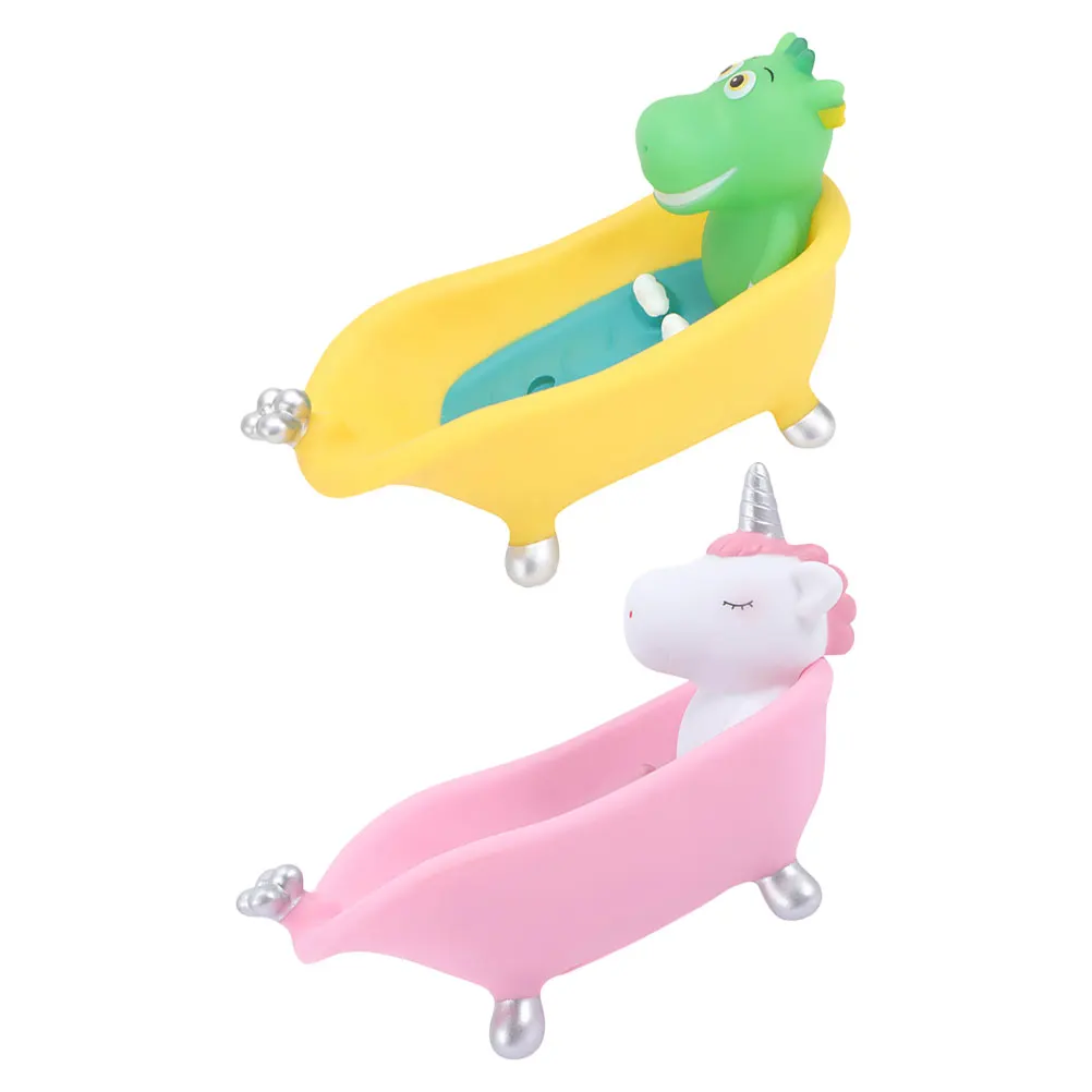 

2Pcs Cartoon Animal Box Cute Bath Tray Holder Drainage Design Bathtub Shape Bar Soap Storage Multifunctional Vinyl for Bathroom