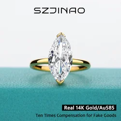 Marquise Cut Moissanite Rings 100% 14K Gold Diamond Ring D Color VVS1 for Women Gift Anniversary Wedding Fine Jewelry
