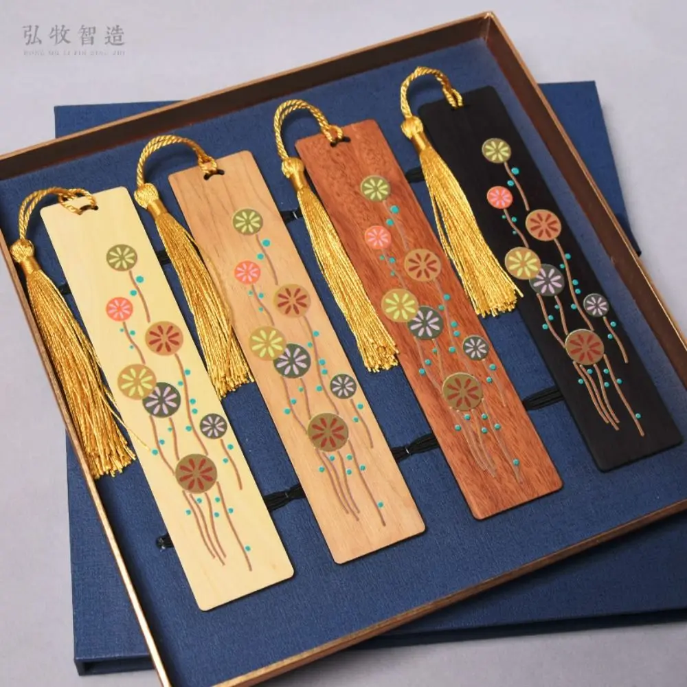 Chinese Style Ebony Bookmark Retro Carving Wooden Book Clip Color Painted Pagination Mark Students Gift Learning Stationery