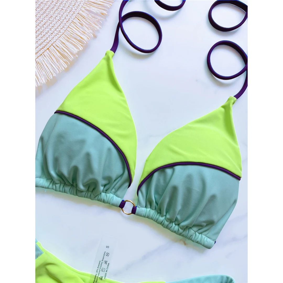 Splicing Neckholder High-Cut Brazilian Bikini Damen Bademode Zweiteiliger Bikini-Set Badeanzug Badebekleidung Schwimmanzug V6067 – Detail 27