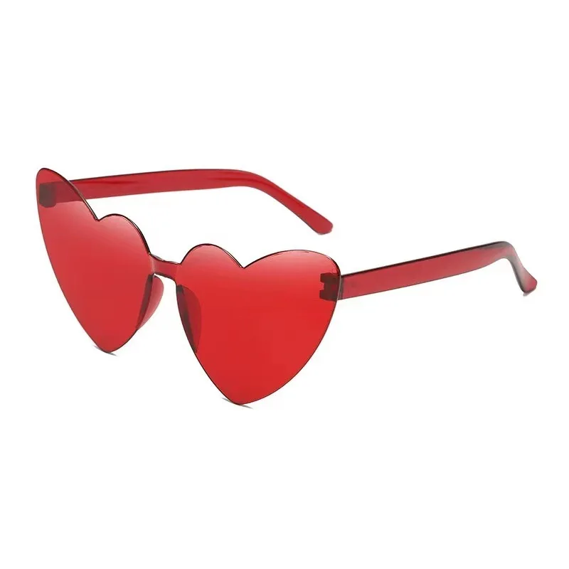 New Fun Party Jelly Color Frameless Heart Shaped In Heart Loving Sunglasses For Women One-piece Glasses Dazzling Color Glasses