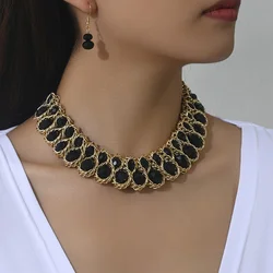 1 pair of earrings + 1 collar Boho style jewelry set with rhinestones in multiple colors for your daily party accessories