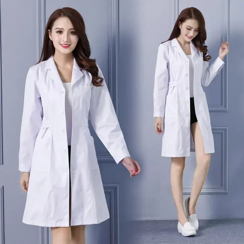 Belt Adjustable Coat Medical Long Doctor Short Sleeve Lab Dress Women's Nurse Jacket Uniforms White Fashion Waist