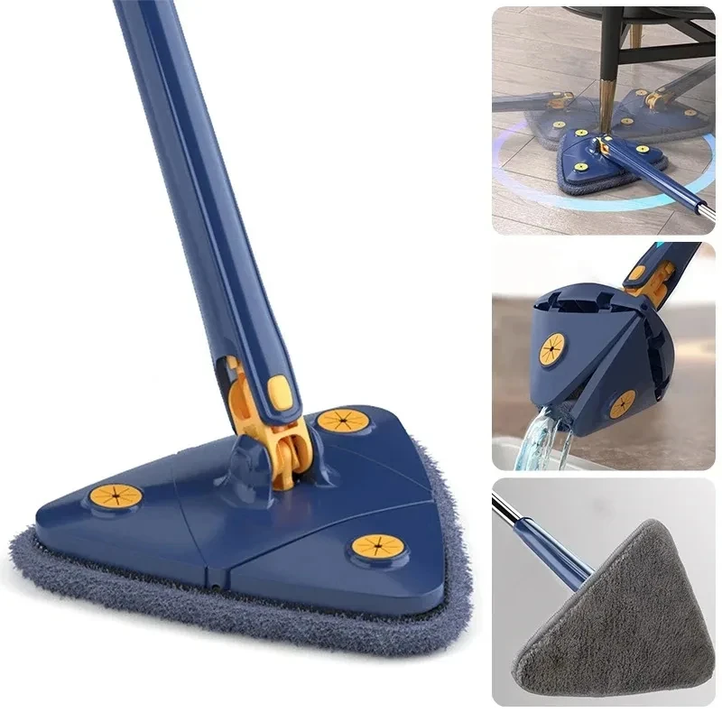 Verstellbarer 110cm Reinigungsmop Neuer Dreiecksmop 360° Schwenkbar Ausziehbarer Bad-Fliesen-Boden-Wand-Tiefenreinigungsmop für Bequemlichkeit
