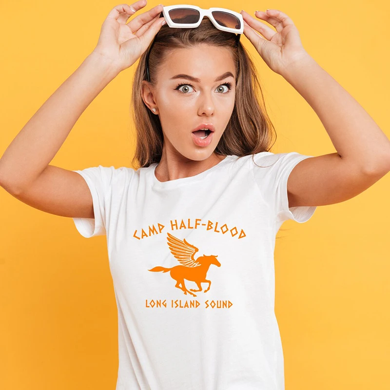 Camp Half Blood Orange Colour Women T Shirt Cotton Long Island Sound Percy Jackson Graphic Tee College O Neck T-shirt Unisex