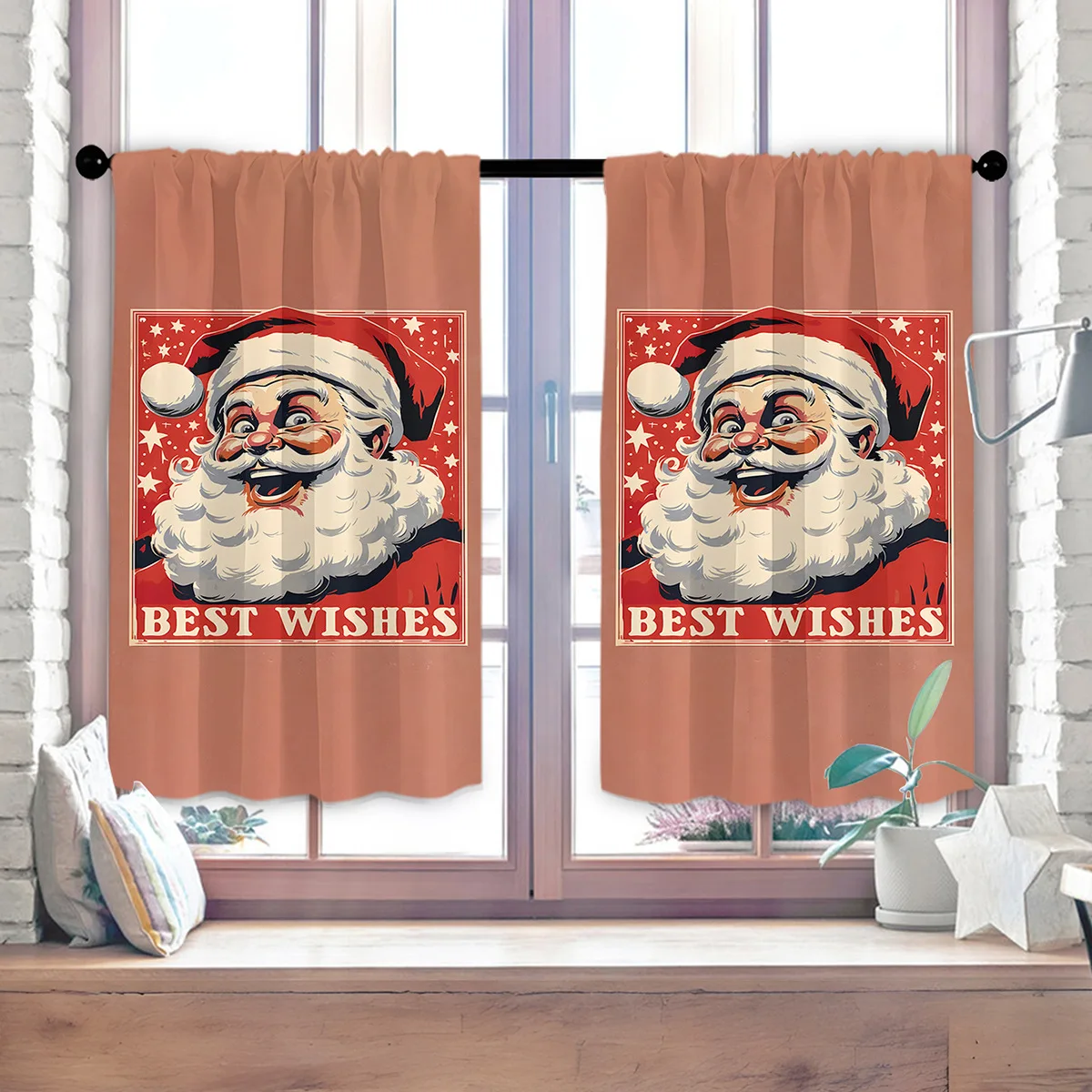 VIKAMA 2PCS Christmas Kitchen Valance Waterproof Oil Proof Short Window Topper Curtain for Bedroom Living Room Decor