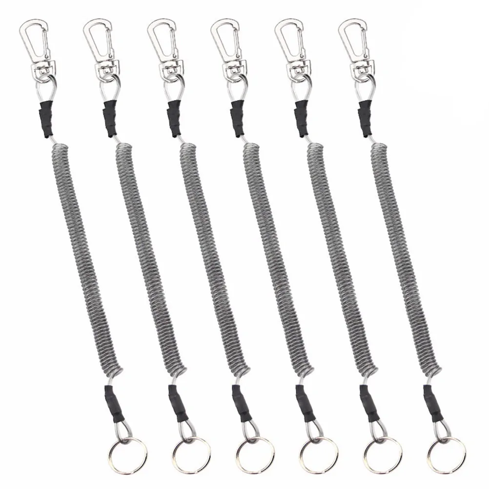 

6pcs Fishing Rod Protection Ropes Elastic Lanyards Key Chains Coiled Spring Security Gear Durable PU Material Retractable