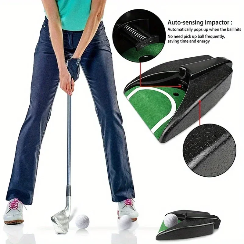 New Golf Automatic Ball Return Putting Practice Hole,Auto-Return Training Aid, Black-Indoor Golf Putting Green Equipment