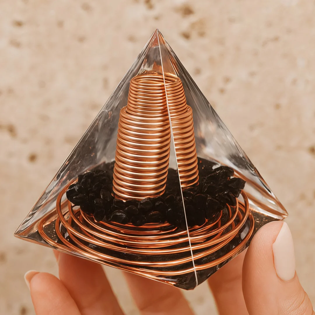 1pc Orgonite Pyramid With Obsidian, Energy For Yoga, Crystal Gifts, Crystals For Home Office Decoration, Balance Your Energy