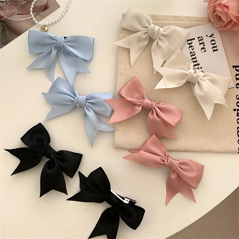 

2pcs Elegant Solid Color Retro Satin Bowknot Hair Clips for Women Girls Korean Hairpins Party Hair Accessories Wholesale