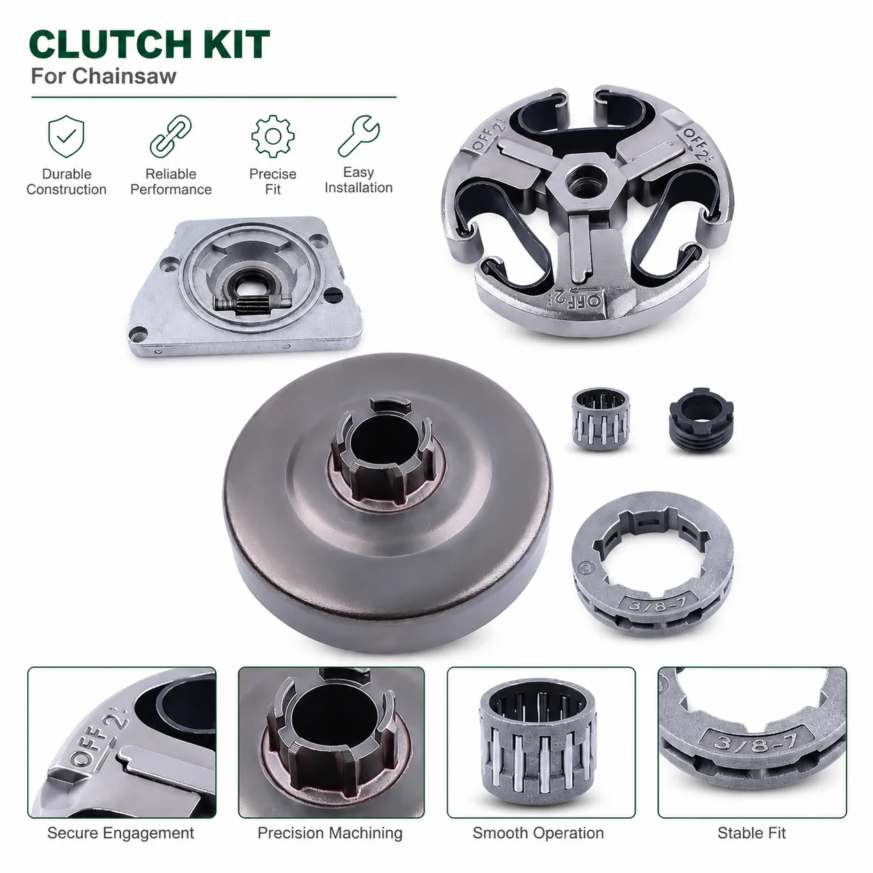 Clutch Kit for Jonsered 625 630 670 Chainsaw, Clutch Drum Rim Sprocket Kit, Oil Pump Worm Gear Needle Bearing, Saw Parts 3/8 7T view 4