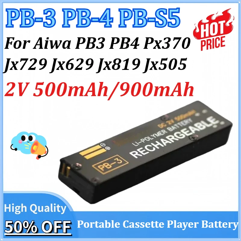 

2V 500mAh/900mAh PB-3 PB-4 PB-S5 Battery for Aiwa PB3 PB4 Px370 Jx729 Jx629 Jx819 Jx505 Portable Cassette Player Batteries
