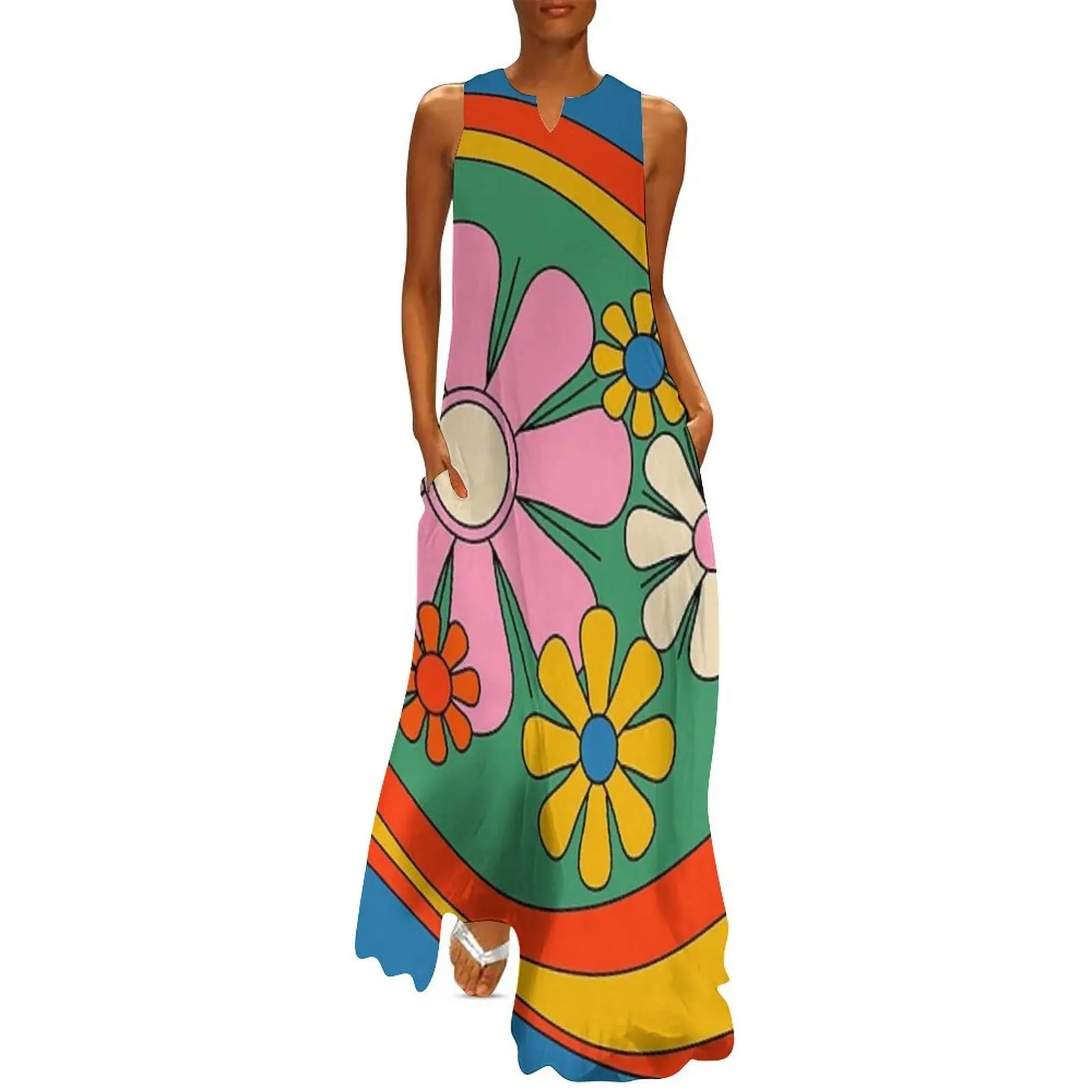 

Groovy Floral Daydream Colorful Retro 60s 70s Flowers Long Dress Female dress chic and elegant evening dress