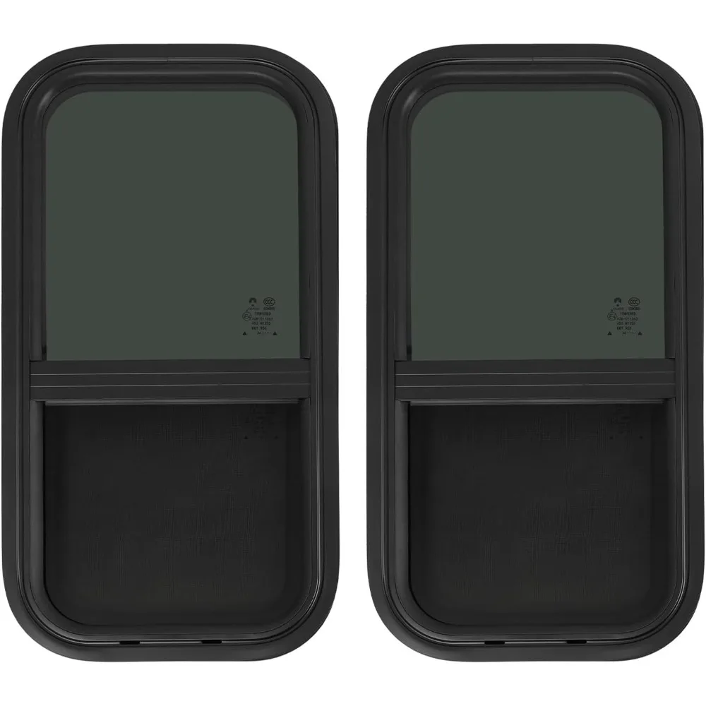 نوافذ RV عمودية، عبوتان، شريحة على شكل دمعة، 12 عريضة × 24 عالية، حامل بمشبك سهل، للمقطورات والمعسكر