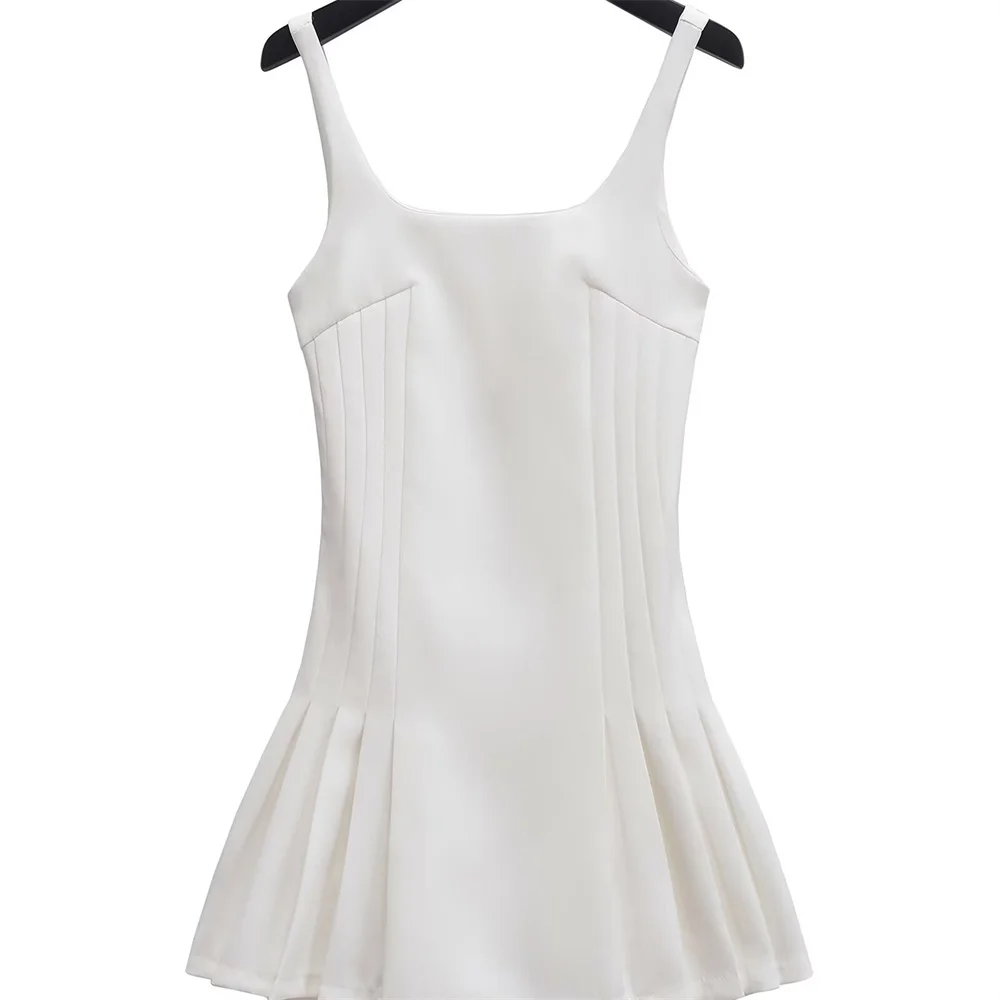 กระโปรงสั้นกว้างอัดพลีทเซ็กซี่สำหรับผู้หญิงยุโรปและอเมริกา2024ใหม่สำหรับฤดูร้อนกระโปรง ROK MINI ทรงสี่เหลี่ยมเปิดหลัง