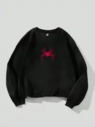 Spring Casual Women Sweatshirts Simple Spider Prints Hoodies Comfortable Fleece Soft Pullover Crewneck Loose Female Tops Clothes