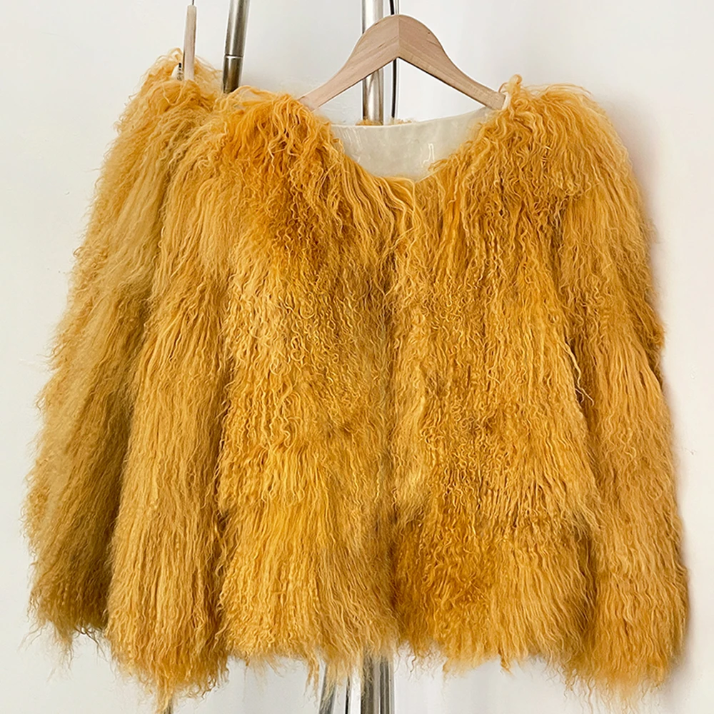 

Women's Fur Coat Fuzzy New Autumn Winter Natural Fur Jacket Female Outerwear Women's Real Mongolian Sheep Fur Coat Warm Thick