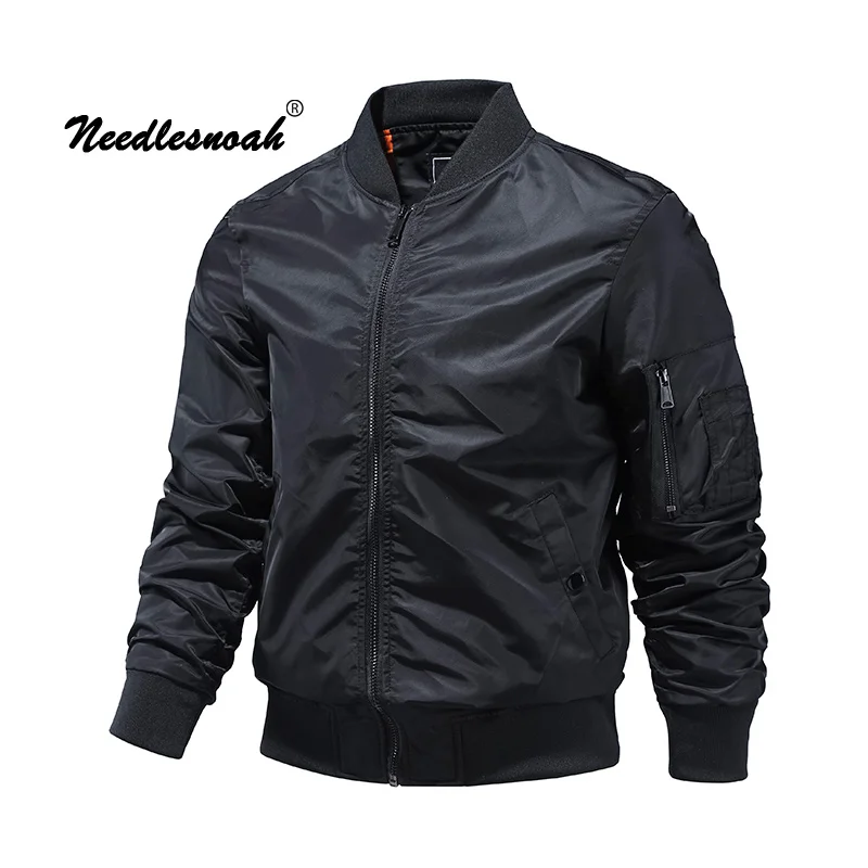 NEEDLESNOAH Spring Autumn Flight Bomber Jacket Men Solid Outerwear Casual Long Sleeve Jackets And Coats Male Military Jacket 5XL