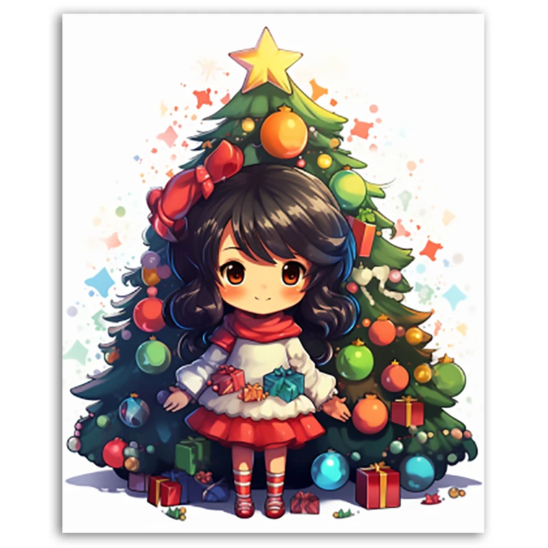 

5D DIY Diamond Painting by numbers Full fairy dust drills Embroidery Mosaic cross stitch kits Anime Girl And Christmas Tree