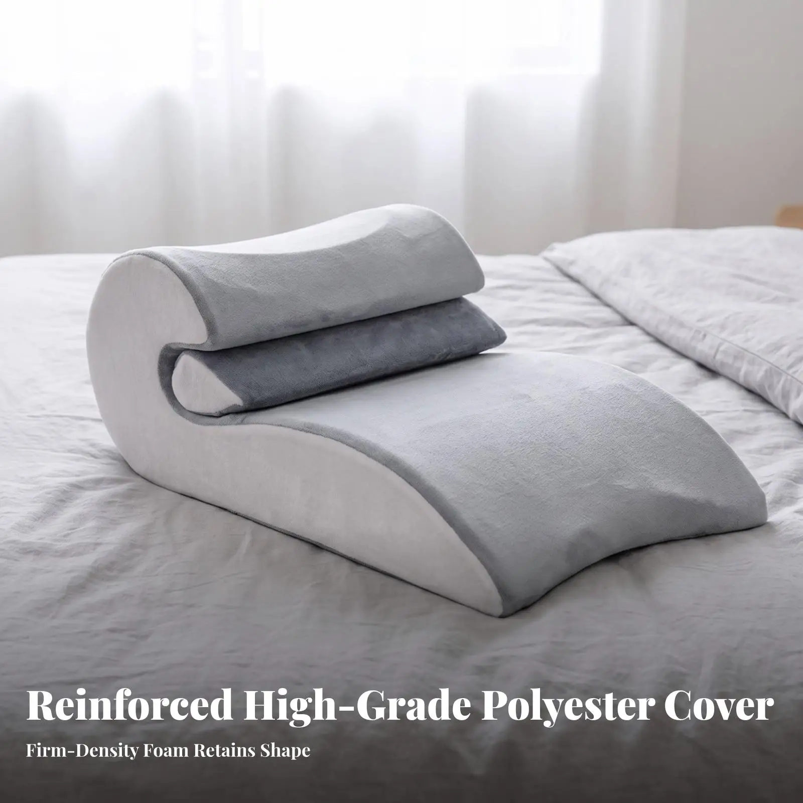 Ergonomic Foam Bed Rest Pillow for Reading and TV Watching with Bolster Set Soft Polyester Cover for Body Support Lounging