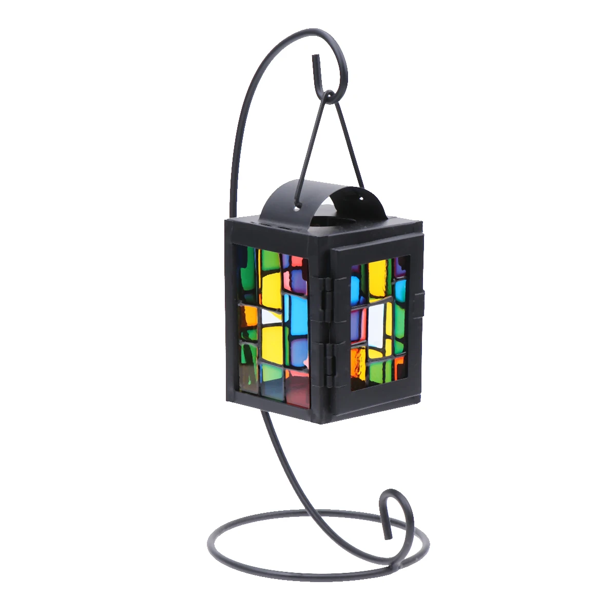 

Vintage Iron Art Candlestick Colorful Glass Wind Lamp Home Office Decor Wedding Party Night Light Desktop Centerpiece