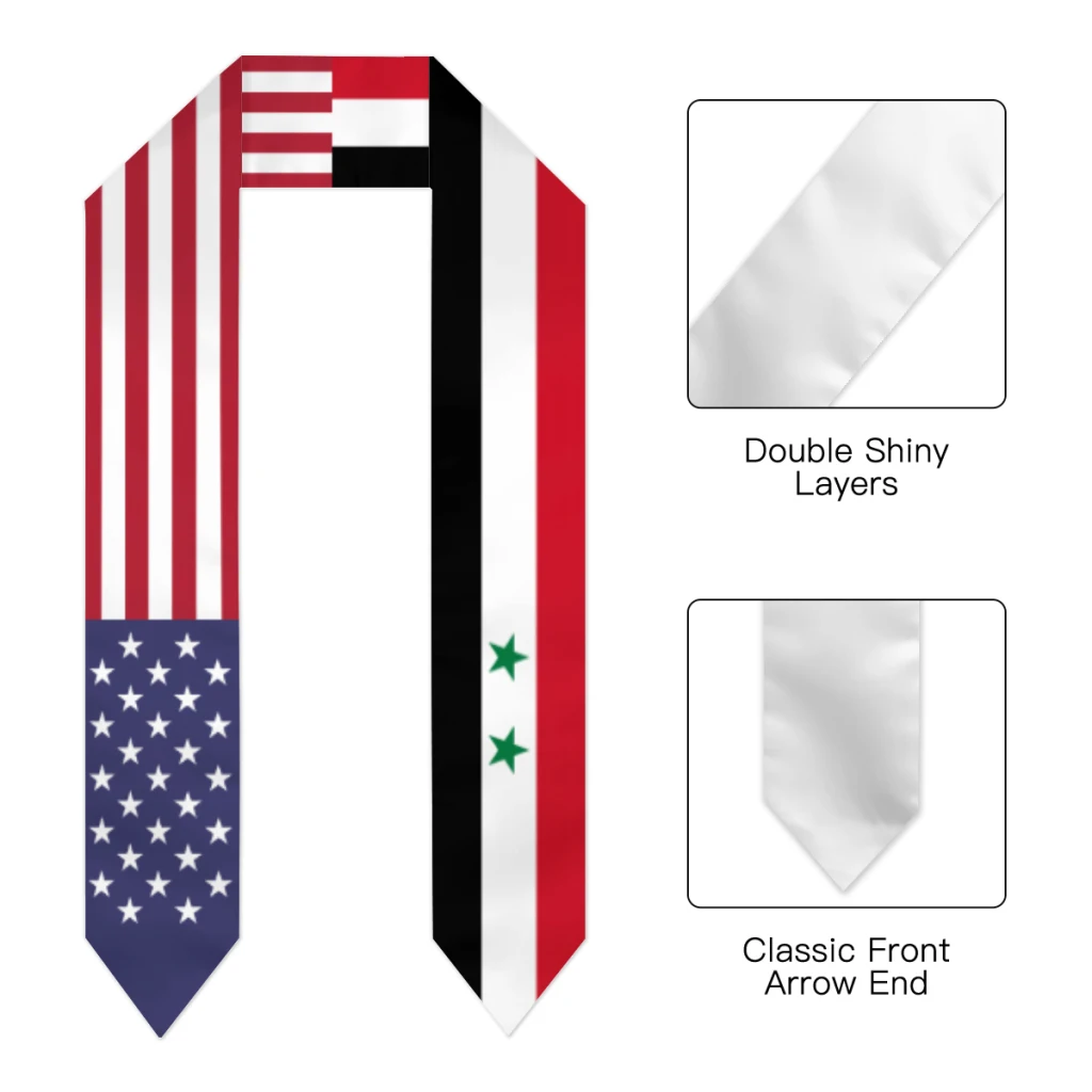 Graduation Sash Syria & USA United States Flag Stole Shawls Graduate Wraps Scraf International Student Pride Gifts