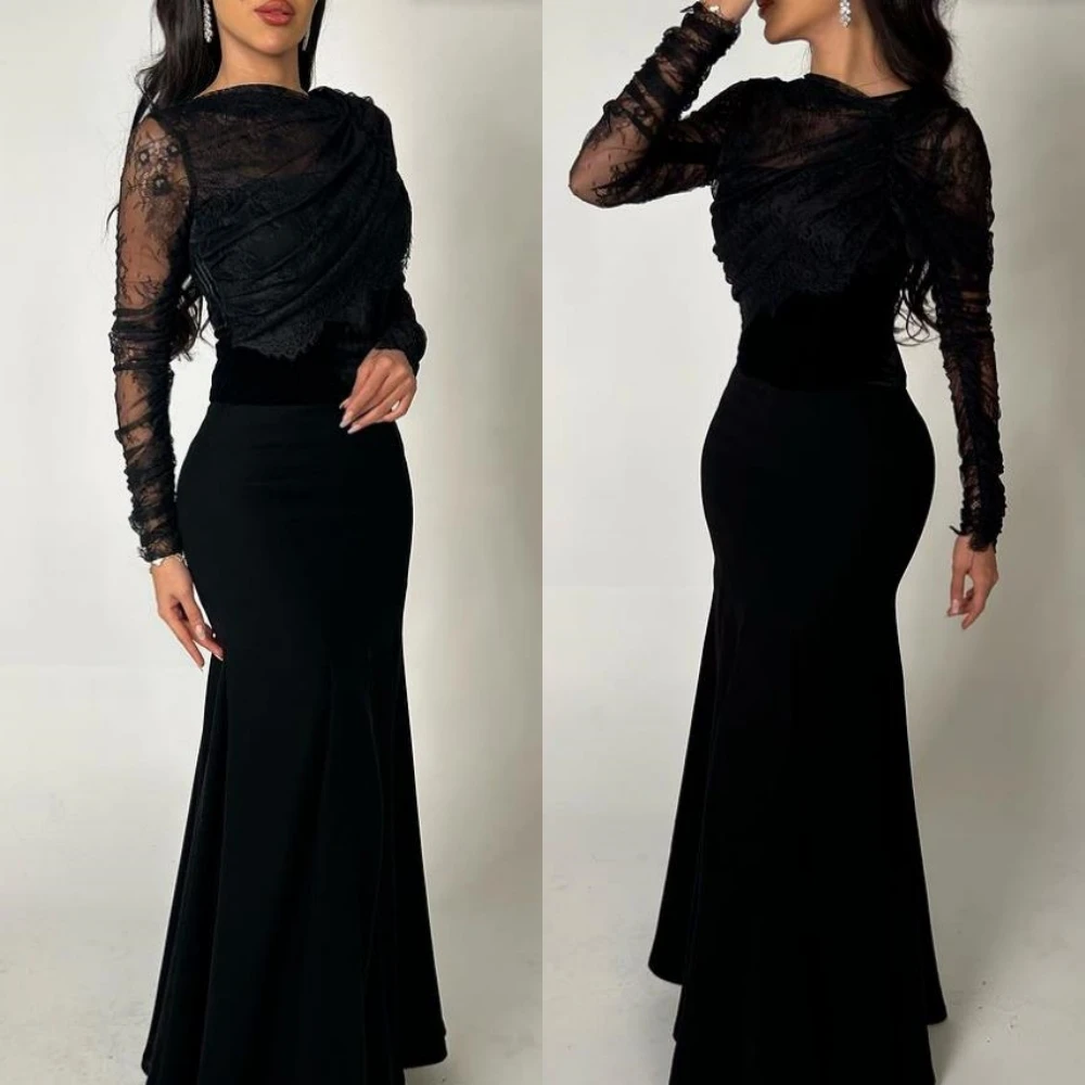 Vestidos de cóctel de sirena con joya elegante, bola personalizada, Vestidos de noche de satén de encaje, Longos Para Eventos Especiais nne